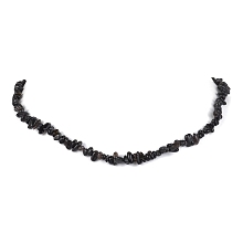 Honeyhandy Natural Obsidian Chip Beaded Necklace, Stainless Steel Color, 15.94~15.98 inch(40.5~40.6cm)