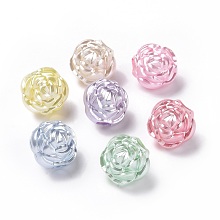 Honeyhandy Imitation Pearl Acrylic Beads, Rose, Mixed Color, 18.5x17.5x16.5mm, Hole: 5.8mm, about 274pcs/500g