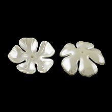 Honeyhandy 5-Petal Flower ABS Plastic Imitation Pearl Bead Caps, Creamy White, 36x36x8mm, Hole: 2mm