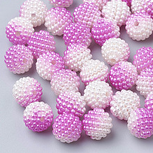 Honeyhandy Imitation Pearl Acrylic Beads, Berry Beads, Combined Beads, Rainbow Gradient Mermaid Pearl Beads, Round, Magenta, 10mm, Hole: 1mm, about 200pcs/bag