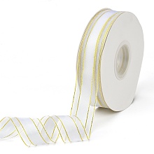 Honeyhandy Solid Color Organza Ribbons, Golden Wired Edge Ribbon, for Party Decoration, Gift Packing, Snow, 1"(25mm), about 50yard/roll(45.72m/roll)