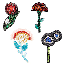 FINGERINSPIRE 4PCS Flower Beaded Rhinestone Patches with Glass Seed Beads 4 Style Tulip Flower Carnation Flower Felt Clothing Patches Small Bead Sewing Applique Patches for Clothing Hat Scarves