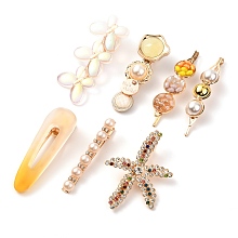 ARRICRAFT Imitation Pearl Iron Alligator Hair Clips Sets, with Acrylic and Resin, Mixed Shapes, Light Khaki, 7pcs/set