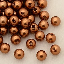 Honeyhandy Imitation Pearl Acrylic Beads, Dyed, Round, Chocolate, 6x5.5mm, Hole: 1.5~2mm, about 4500pcs/pound