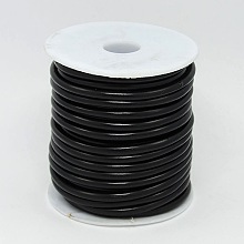 Honeyhandy Synthetic Rubber Cord, Hollow, with White Plastic Spool, Black, 5mm, Hole: 3mm, about 10.93 yards(10m)/roll