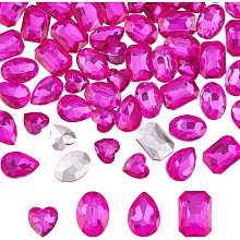 FINGERINSPIRE 64 Pcs 4 Shapes Pointed Back Rhinestone 18mm Glass Rhinestones Gems Fuchsia Rectangle/Teardrop/Heart/Oval Jewels Embelishments with Silver Plated Back Crystals Stones for Jewelry Making