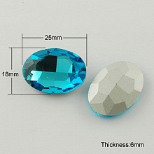 Honeyhandy Glass Pointed Back Rhinestone, Back Plated, Faceted, Oval, Deep Sky Blue, 18x25x6mm