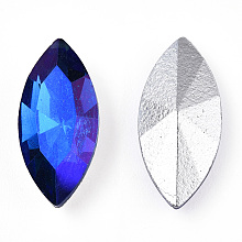 Honeyhandy Pointed Back Glass Rhinestone Cabochons, Back Plated, Faceted, AB Color Plated, Horse Eye, Blue, 15x7x4mm