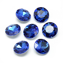 Honeyhandy Pointed Back Glass Rhinestone Cabochons, Back Plated, Faceted, Flat Round, Cornflower Blue, 10x4.5~5mm