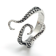 Honeyhandy Adjustable Alloy Cuff Finger Rings, Squid, Size 8, Antique Silver, 18mm