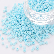 Honeyhandy 8/0 Opaque Glass Seed Beads, Round Hole, Frosted Colours, Round, Light Sky Blue, 3~4x2~3mm, Hole: 0.8mm, about 15000pcs/Pound