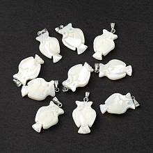 Natural Trochid Shell/Trochus Shell Pendants, Owl Charms, with Platinum Tone Iron Snap on Bails, Seashell Color, 26.5x15.5x5mm, Hole: 6x2.5mm