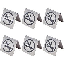 AHANDMAKER 6 Pcs Stainless Steel No Smoking Table Sign, Reservation Signage Board Warning Sign No Smoking Sign Card Hotel Office Non-Smoking Desk Logo Indicator, 48x50x50mm