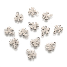 Honeyhandy 304 Stainless Steel Charms, Four Leaves Clover Pendants, Stainless Steel Color, 10x8x1mm, Hole: 1mm