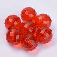 Honeyhandy Transparent Acrylic Beads, Faceted, Round, Red, 20x19.5mm, Hole: 2.9mm, about 105pcs/500g