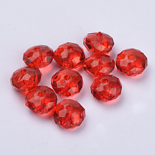 Honeyhandy Transparent Acrylic Beads, Faceted, Rondelle, Red, 8x5mm, Hole: 1.4mm, about 2700pcs/500g