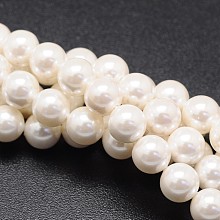 ARRICRAFT Shell Pearl Beads Strands, Round, White, 10mm, Hole: 1mm, about 39pcs/strand, 16 inches