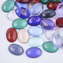 Honeyhandy Transparent Resin Cabochons, with Glitter Powder, Oval, Mixed Color, 14x10x4.5mm