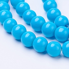 Honeyhandy Painted Glass Bead Strands, Baking Paint, Round, Deep Sky Blue, 8mm, Hole: 1.3~1.6mm, about 100pcs/strand, 31.4 inch