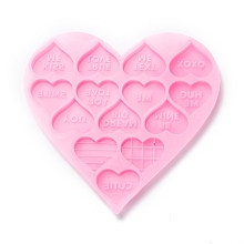 Honeyhandy Valentine's Day Theme Food Grade Pendant Silicone Molds, Bakeware Tools, For DIY Cake Decoration, Chocolate, Candy Mold, Heart with Word, Pink, 87x89.5x5mm, Inner Diameter: 20x15mm