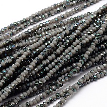 Honeyhandy Faceted Rondelle Half Rainbow Plated Electroplate Glass Beads Strands, Dark Gray, 2.8~3x2mm, Hole: 0.8mm, about 200pcs/strand, 15.1 inch