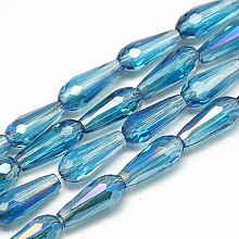 Honeyhandy Electroplate Glass Beads Strands, Faceted Teardrop, Dodger Blue, 9~9.5x4mm, Hole: 1mm, about 72pcs/strand, 25.98 inch