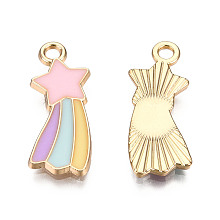 Honeyhandy Alloy Enamel Pendants, Light Gold, Shooting Star & Rainbow, Colorful, 23.5x9x2mm, Hole: 2mm