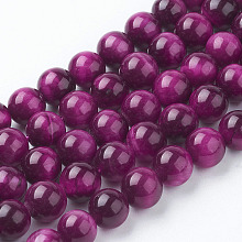 Honeyhandy Natural Rose Tiger Eye Beads Strands, Dyed & Heated, Round, Deep Pink, 8mm, Hole: 1mm, about 24pcs/strand, 7.4 inch