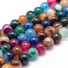 Honeyhandy Natural Striped Agate/Banded Agate Bead Strands, Round, Dyed & Heated, Colorful, 8mm, Hole: 1mm, about 47~48pcs/strand, 14.5 inch