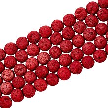 Honeyhandy Synthetic Lava Rock Beads Strands, Dyed, Round, Cerise, 8~8.5mm, Hole: 1mm, about 47pcs/strand, 14.96 inch(38cm)