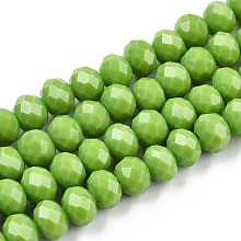 Honeyhandy Faceted Solid Color Glass Rondelle Bead Strands, Yellow Green, 6x4mm, Hole: 1mm, about 87~90pcs/strand, 15.7 inch