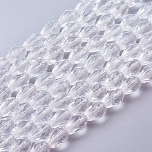 Honeyhandy Glass Beads Strands, Faceted, teardrop, Clear, 11x8mm, Hole: 1mm, about 60pcs/strand, 28 inch