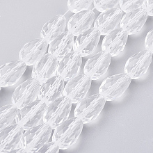 Honeyhandy Clear Faceted Glass Teardrop Beads Strands, 15x10mm, Hole: 2mm