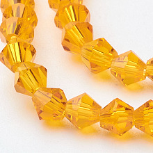 Honeyhandy Orange Glass Bicone Beads Strands, Faceted, 4x4mm, Hole: 1mm, about 92~96pcs/strand, 13.78~14.37 inch