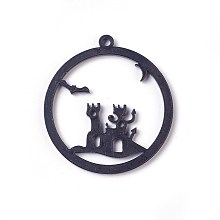 Honeyhandy Acrylic Open Back Bezel Pendants, For DIY UV Resin, Epoxy Resin, Pressed Flower Jewelry, Witch Castle, Black, 52x48x2.5~3mm, Hole: 2.5~3mm