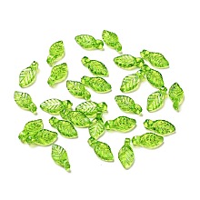 Honeyhandy Transparent Acrylic Charms, Leaf Charm, Lawn Green, 10.5x5x3.5mm, Hole: 1.4mm