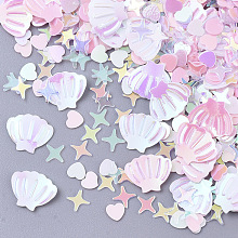 Honeyhandy Ornament Accessories, PVC Plastic Paillette/Sequins Beads, Shell & Heart & Star, Pink, 3~6x3~8x0.4mm