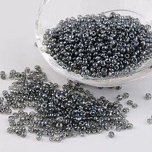 Honeyhandy Round Glass Seed Beads, Trans. Colours Lustered, Gray, Size: about 3mm in diameter, hole: 1mm, about 1097pcs/50g