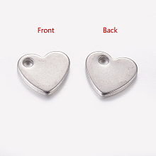 Honeyhandy Original Color Blacnk Stamping Tag Heart Charms 304 Stainless Steel Pendants, 10x9x1.5mm, Hole: 2mm