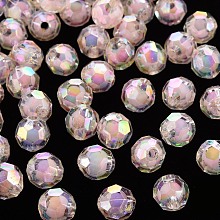 Honeyhandy Transparent Acrylic Beads, Bead in Bead, AB Color, Faceted, Round, Pink, 9.5x9.5mm, Hole: 2mm