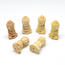 Honeyhandy Carved Undyed BoxNatural Wood Beads, Buddha, Wheat, 37~40x22~23x19mm, Hole: 2~2.5mm