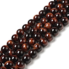 Honeyhandy Natural Gemstone Beads, Round, Tiger Eye, Dyed & Heated, Grade A, Red, about 8mm in diameter, hole: about 1mm, 50pcs/strand