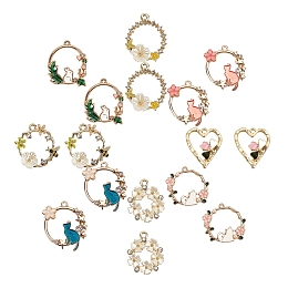 SUNNYCLUE Alloy Pendants, with Enamel, Rhinestone, Resin and ABS Plastic Imitation Pearl, Golden, 16pcs/set