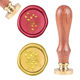 CRASPIRE DIY Scrapbook, Brass Wax Seal Stamp, with Natural Rosewood Handle, for Christmas, Candy Cane Pattern, 25mm