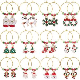 BENECREAT 24 Sets Christmas Theme Wine Glass Charms, Drink Markers Tags with 12 Style Pendants, Beads and Hoop Earrings for Cocktail Champagne Party Favors Decoration