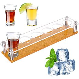 BENECREAT 6 Holes Acrylic Shot Glasses Holders, 11.4x2.64x2inch Wine Shot Glass Server for Family Party Bar Pub, Inner Diameter: 38mm