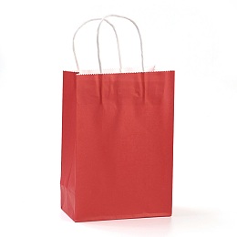 Honeyhandy Pure Color Kraft Paper Bags, Gift Bags, Shopping Bags, with Paper Twine Handles, Rectangle, Red, 15x11x6cm