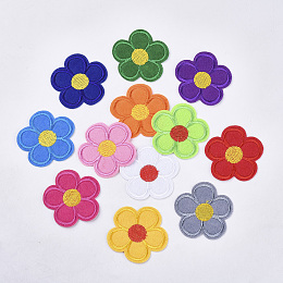 Honeyhandy Computerized Embroidery Cloth Iron On/Sew On Patches, Costume Accessories, Appliques, Flower, Mixed Color, 51x53x1.5mm, about 12colors, 1color/10pcs, 120pcs/bag