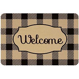 SUPERFINDINGS 23.6"x15.7" Indoor Doormat, Anti Slip, Durable & Waterproof Black Plaid Linen and Rubber Ground Mat for Front Door Inside Dirt Trapper Mats Shoes Scraper