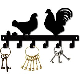 GORGECRAFT Chicken Key Holder Hooks Cast Iron Wall Hanger Organizer Coat Rack Mounted Multi-Purpose Decorative with 6 Hooks for Farm, Yard, Garden